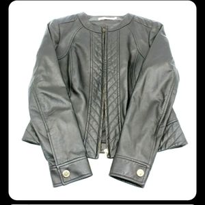 NEW TORY BURCH WOMEN'S "DAPHNE" LEATHER JACKET, SIZE 4- BLACK SHEEP LEATHER